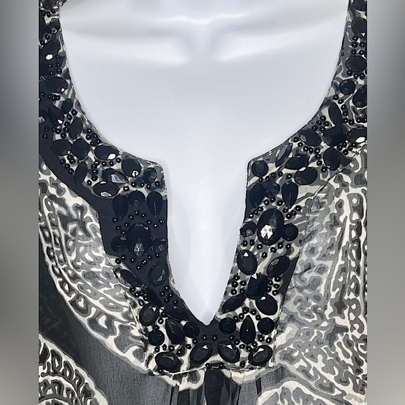 Adrienne Vittadini Black & White Paisley Design Beaded B-Neck Blouse Size XL EUC - Picture 4 of 14